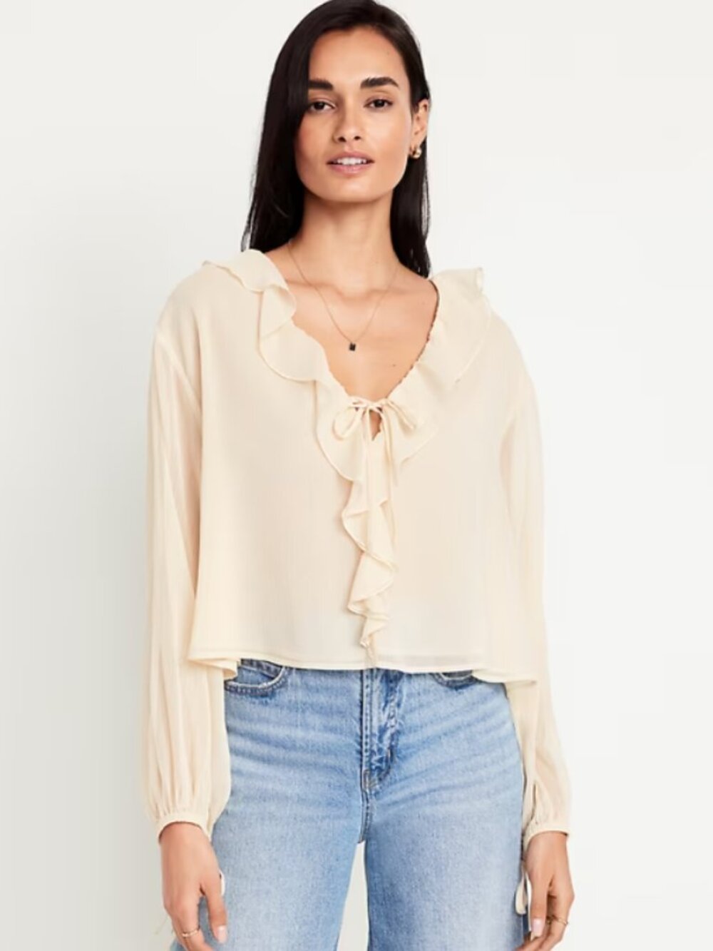 Old Navy Beige Ruffled Chiffon Cropped Blouse XXL
